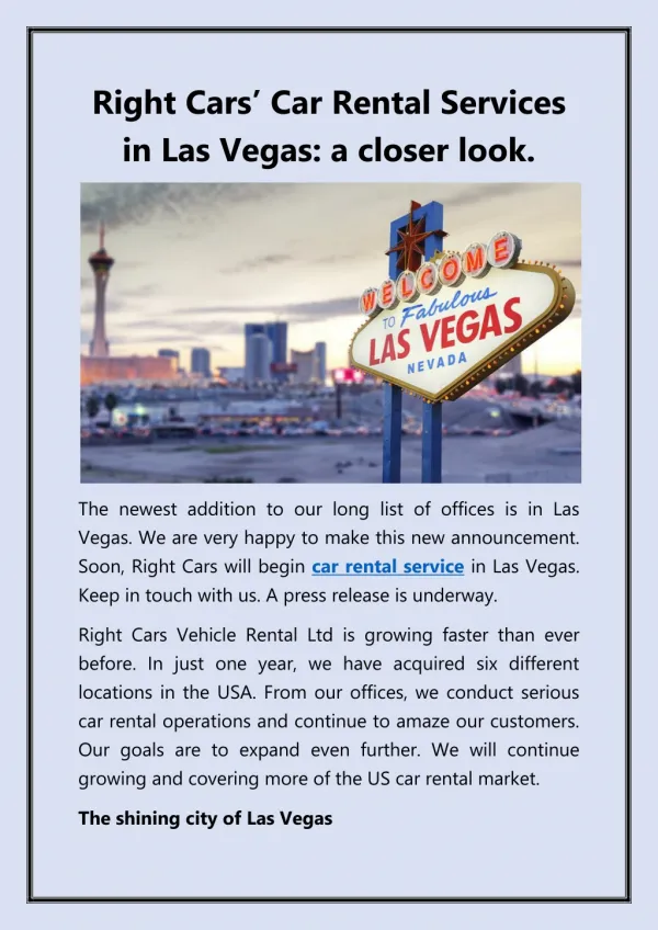 Right-cars.com - Car Rental Services in Las Vegas