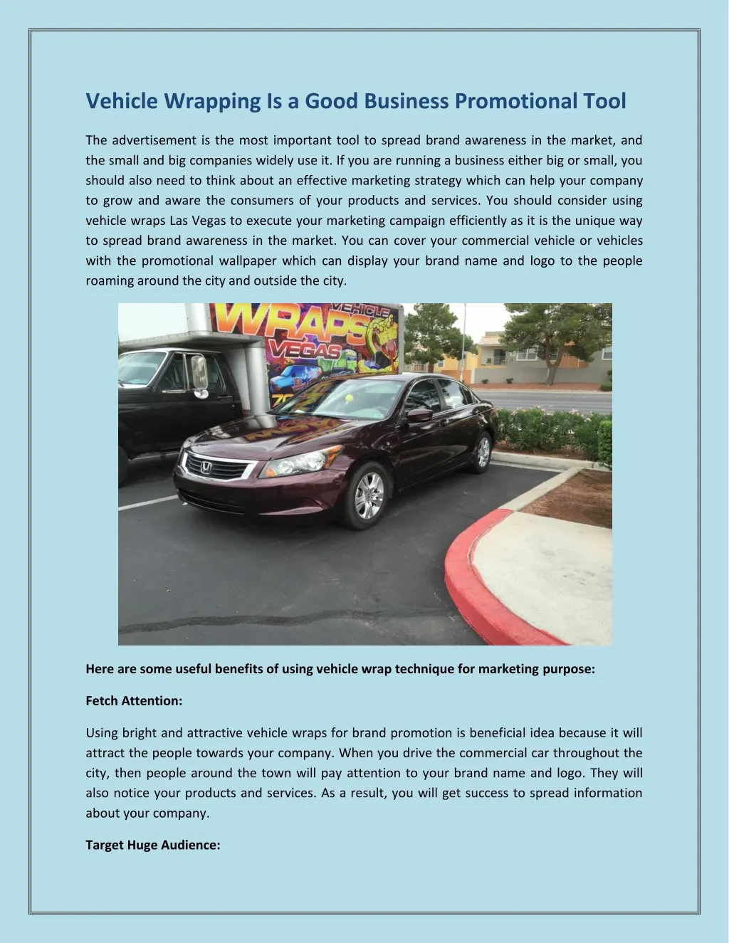 vehicle wrapping is a good business promotional