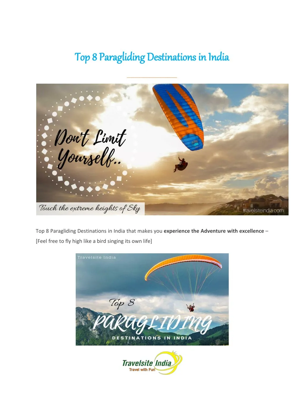 top 8 paragliding destinations in india