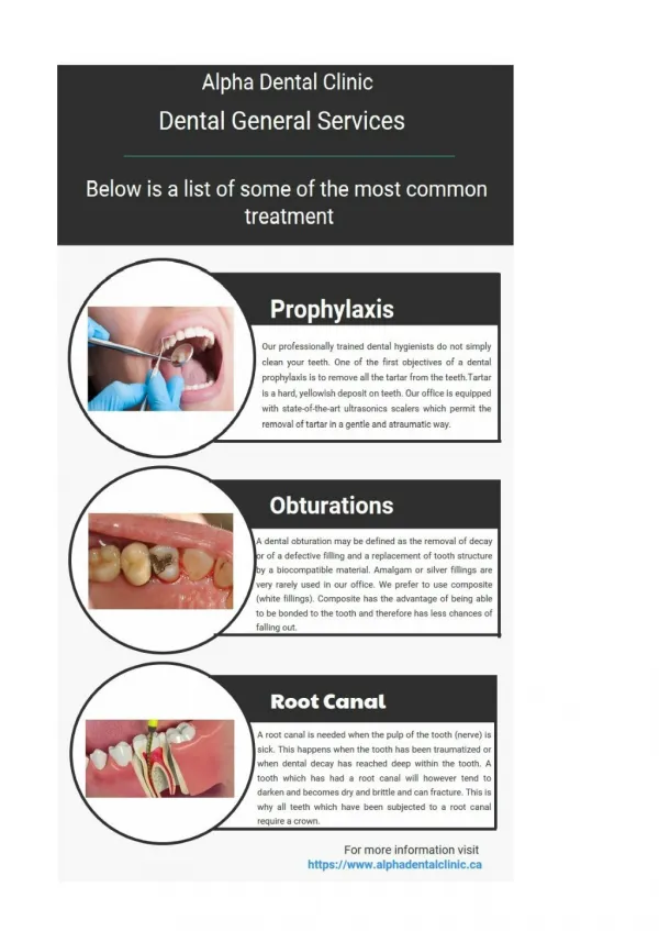 List of some of the most common treatment by Alpha Dental Clinic