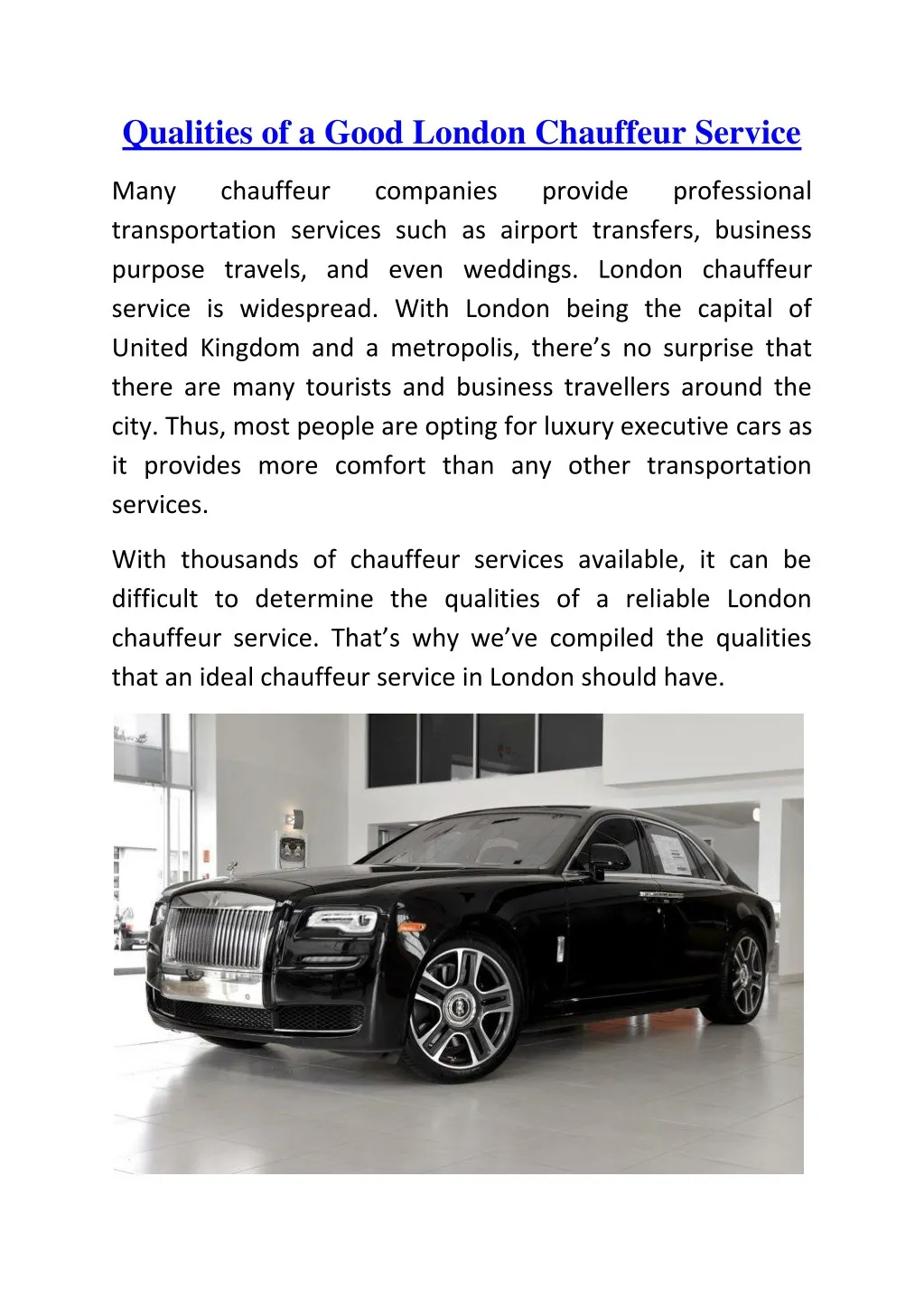qualities of a good london chauffeur service