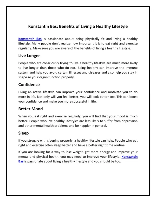 Konstantin Bas: Benefits Of Living A Healthy Lifestyle