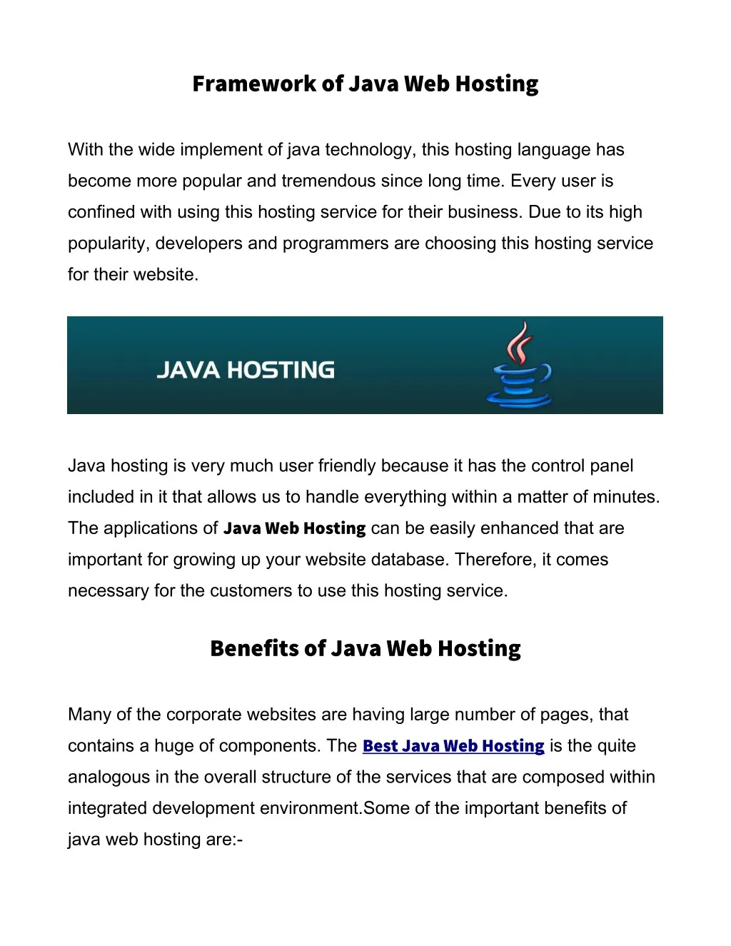 framework of java web hosting