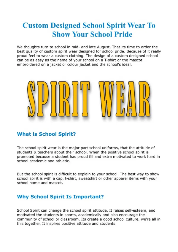 Custom Designed School Spirit Wear To Show Your School Pride