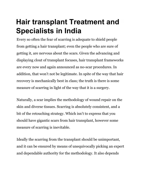 Hair transplant treatment and specialists in india