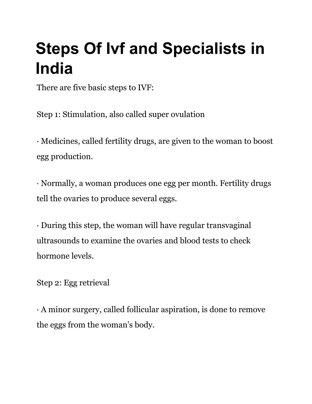 steps of ivf and specialists in india