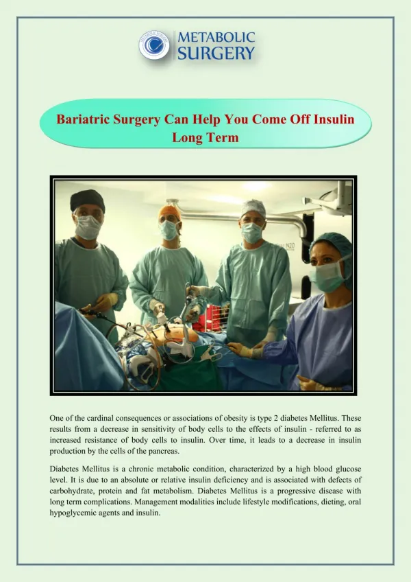 Bariatric Surgery Can Help You Come Off Insulin Long Term