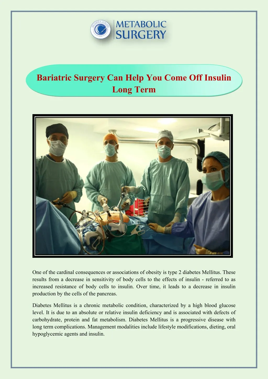 bariatric surgery can help you come off insulin