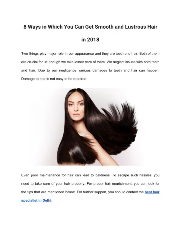 8 Ways in Which You Can Get Smooth and Lustrous Hair in 2018