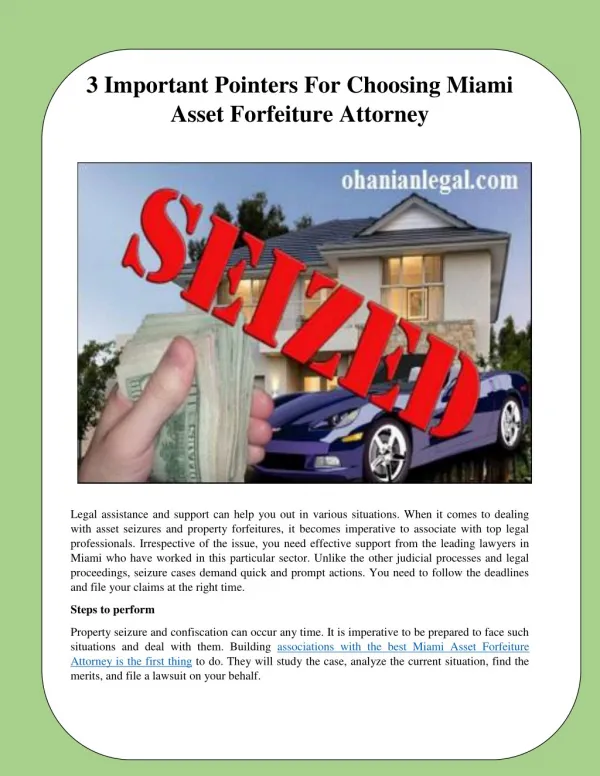 3 Important Pointers For Choosing Miami Asset Forfeiture Attorney