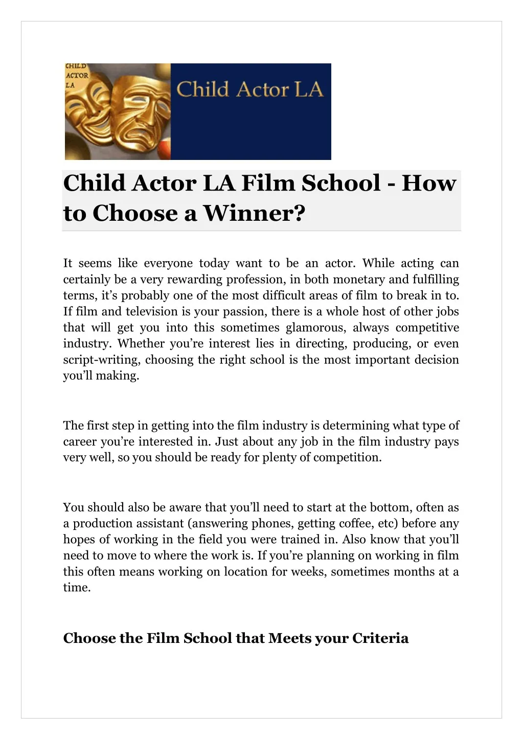 child actor la film school how to choose a winner