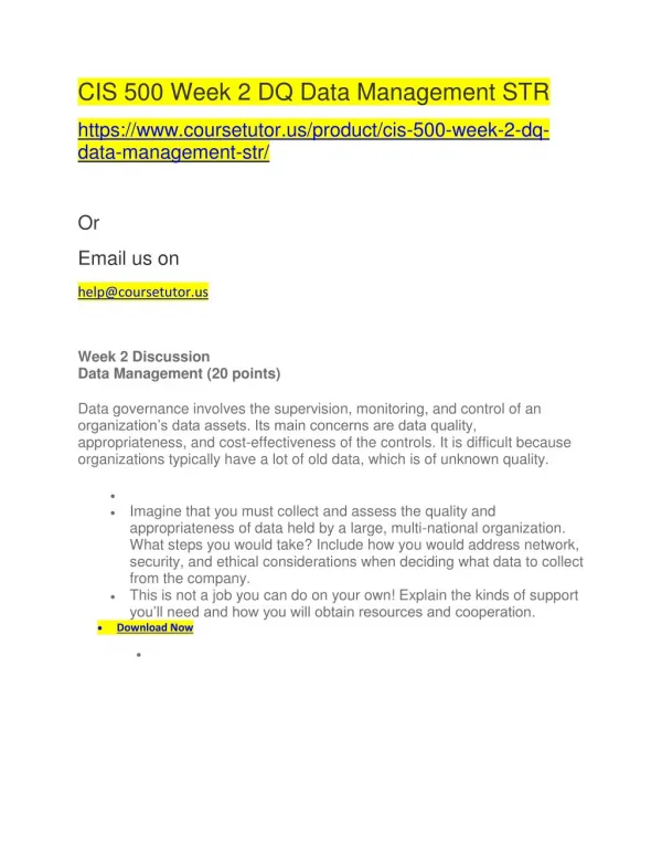 CIS 500 Week 2 DQ Data Management STR