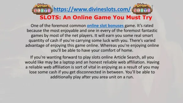 SLOTS: An Online Game You Must Try