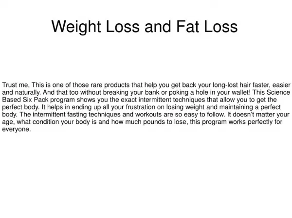 Weight Loss and Fat Loss