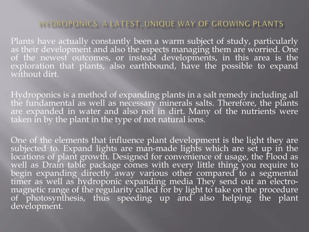hydroponics a latest unique way of growing plants