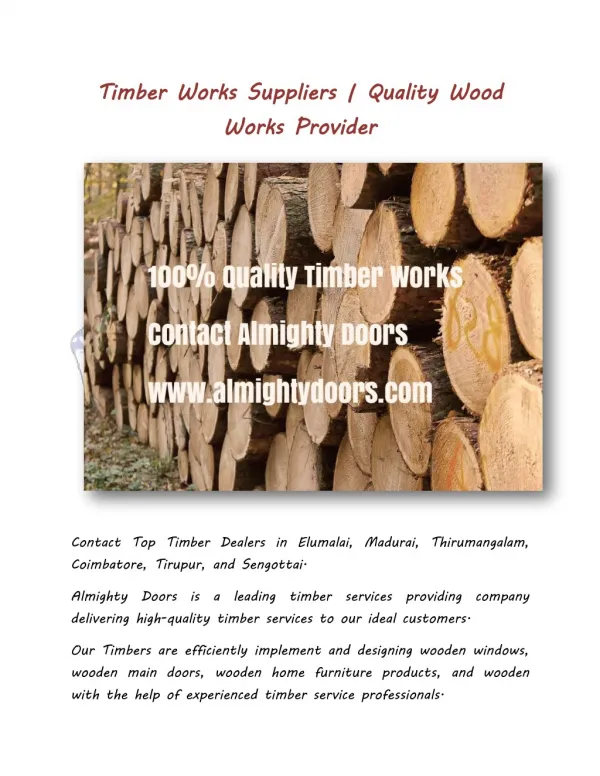 Timber Works Dealers | Timber Service Provider | Wood Works Exporter