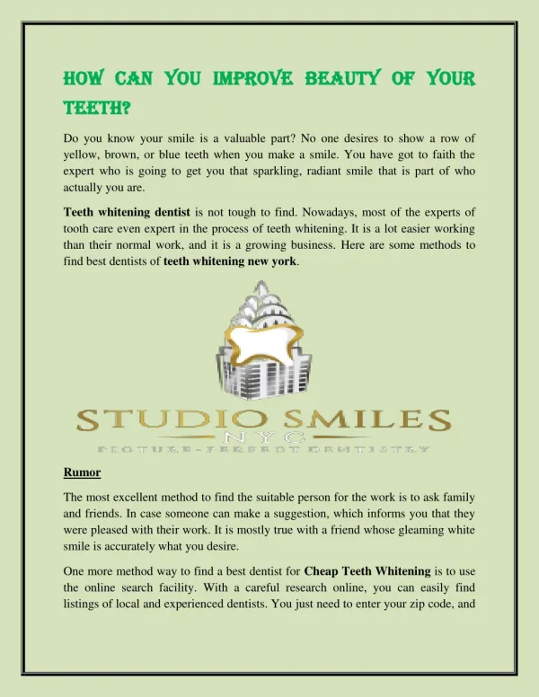 How Can You Improve Beauty Of Your Teeth