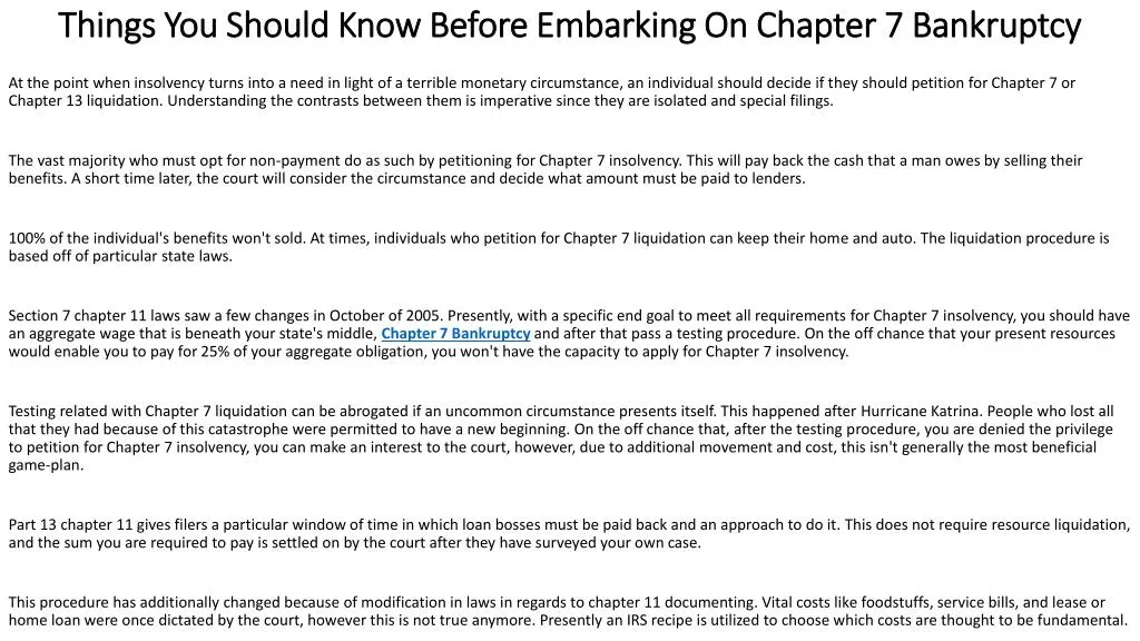 things you should know before embarking on chapter 7 bankruptcy