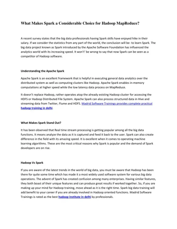 What Makes Spark a Considerable Choice for Hadoop MapReduce?