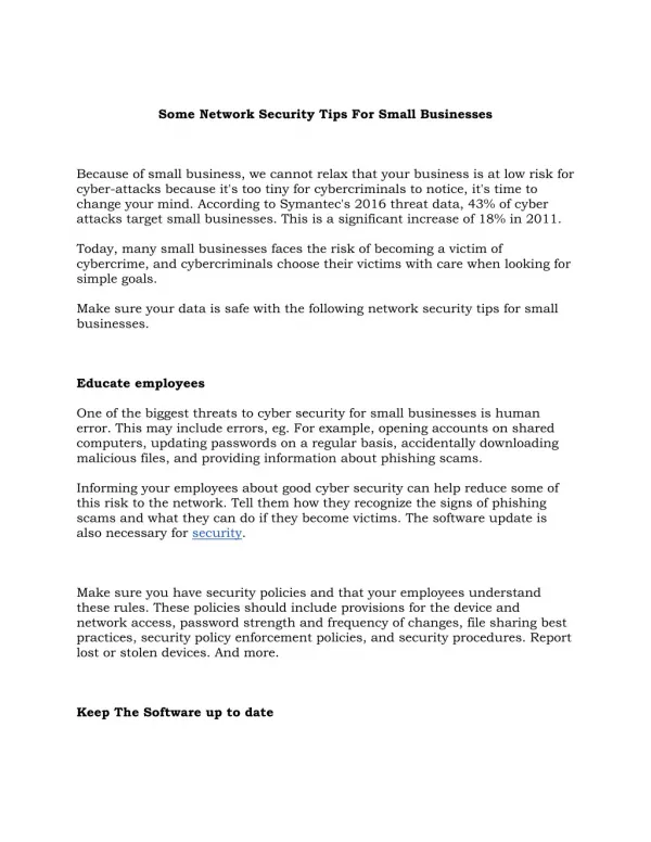 Some Network Security Tips For Small Businesses