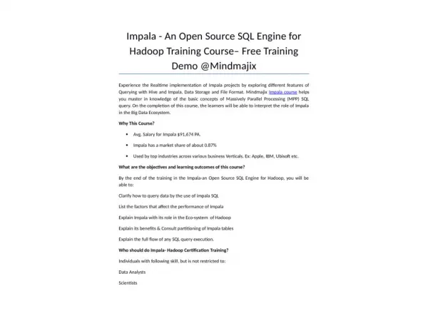 Impala Training - Online Certified Course