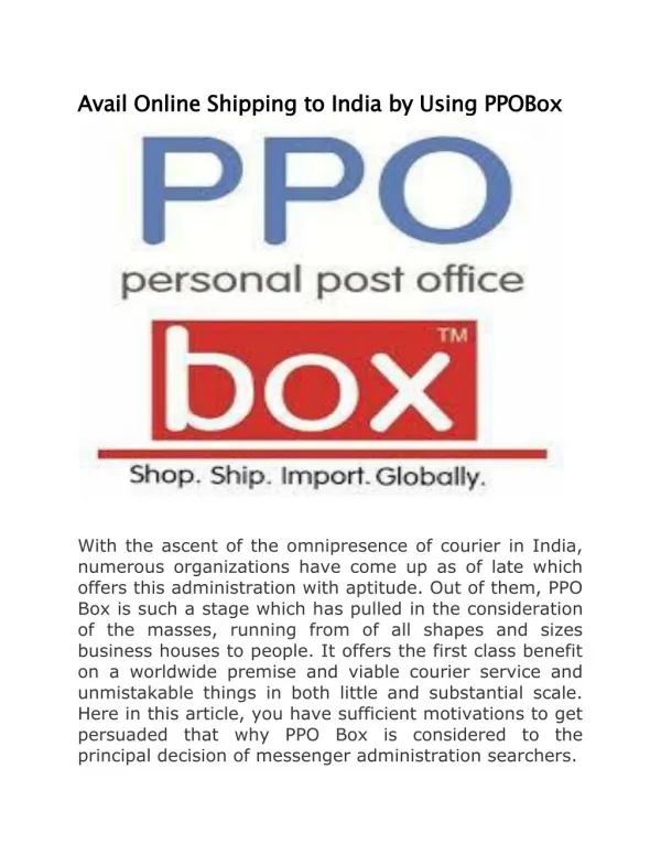 Avail Online Shipping to India by Using PPOBox