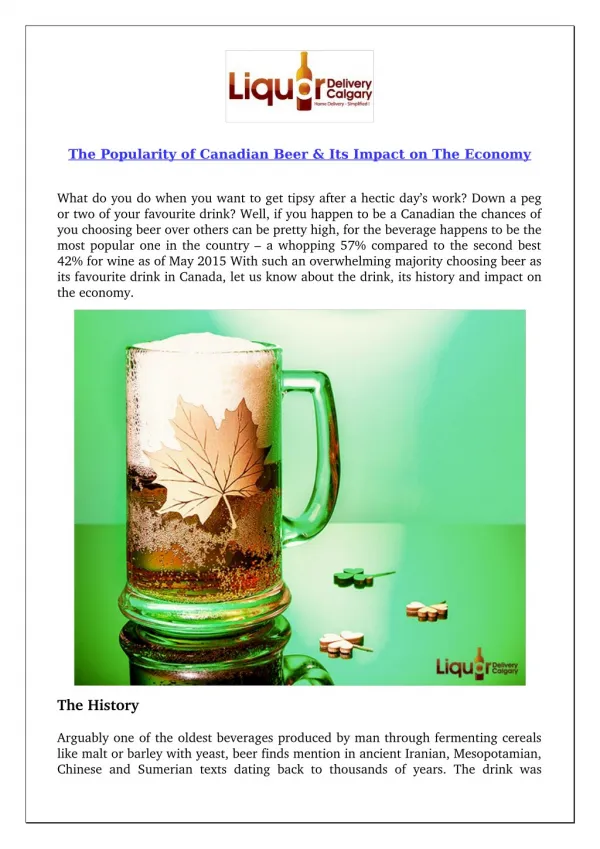 The Popularity of Canadian Beer & Its Impact on The Economy