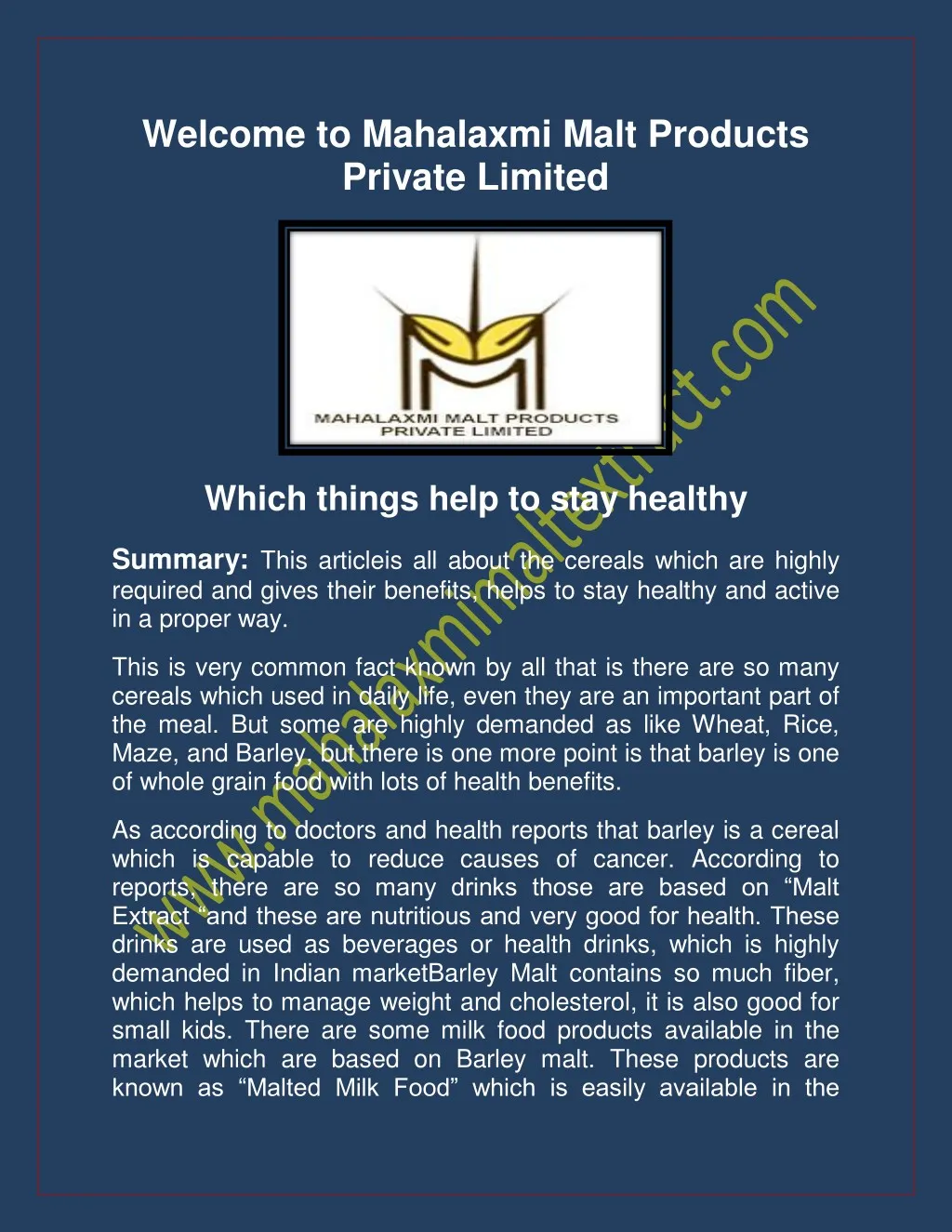 welcome to mahalaxmi malt products private limited