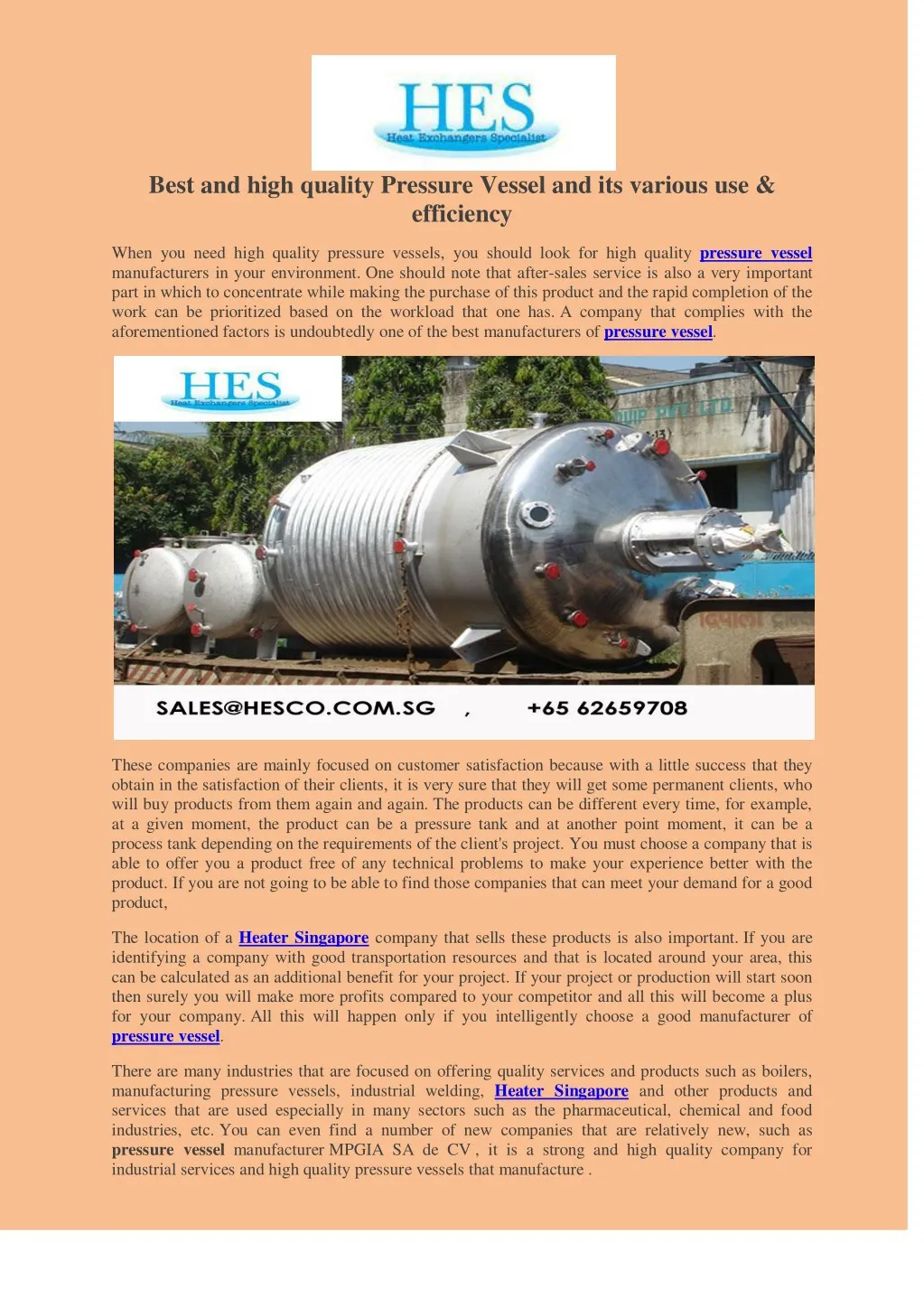 best and high quality pressure vessel
