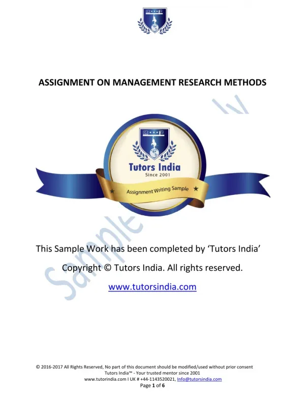 Management research methods Essays Sample - Tutors India