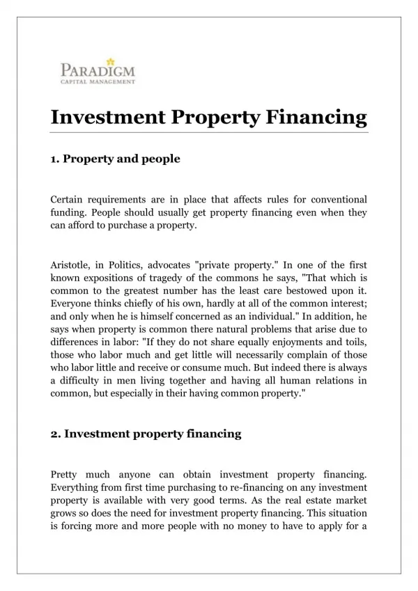 Investment Property Financing
