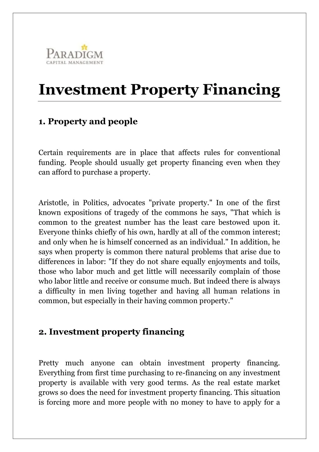 investment property financing