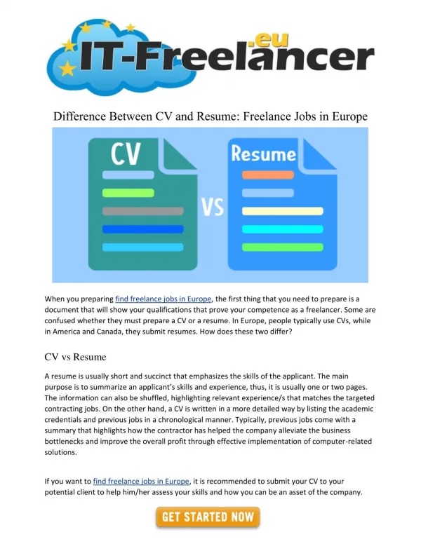 Difference Between CV and Resume: Freelance Jobs in Europe