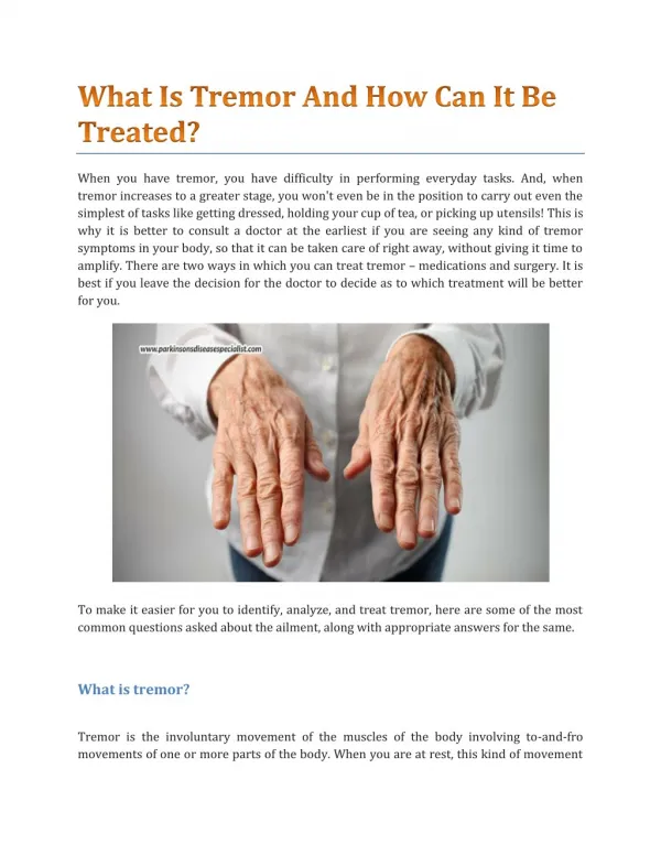 What Is Tremor And How Can It Be Treated? - Parkinson's Disease Specialist