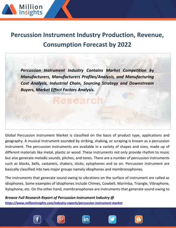 Percussion Instrument Industry Product Category, Application and Specification Forecast 2022