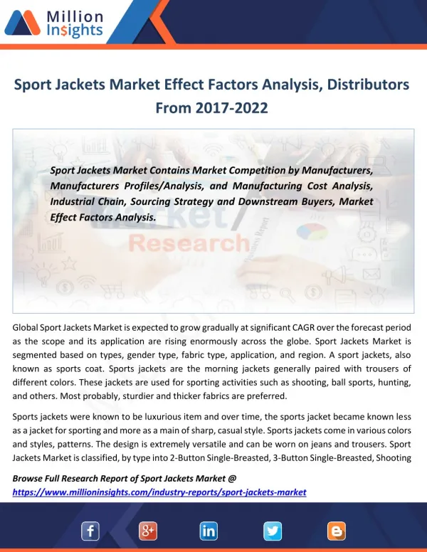 Sport Jackets Market Manufacturing Base, Business Overview, Sales Area Forecast 2022
