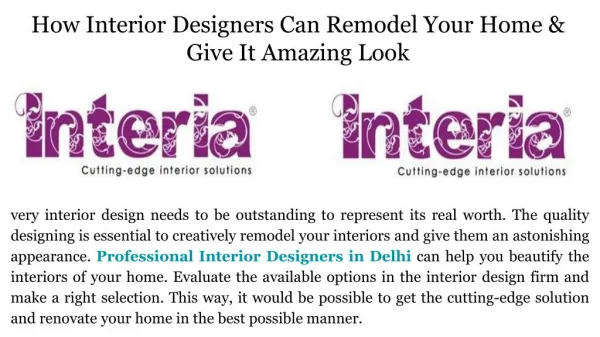 How Interior Designers In Delhi Can Remodel Your Home and Give It Amazing Look
