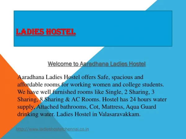 Ladies PG Hostel in Valasaravakkam