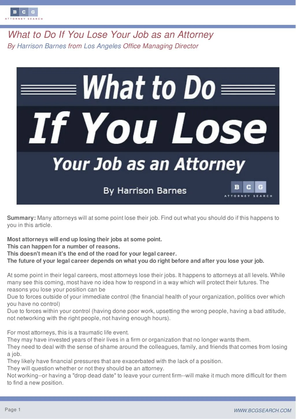 what to do if you lose your job as an attorney