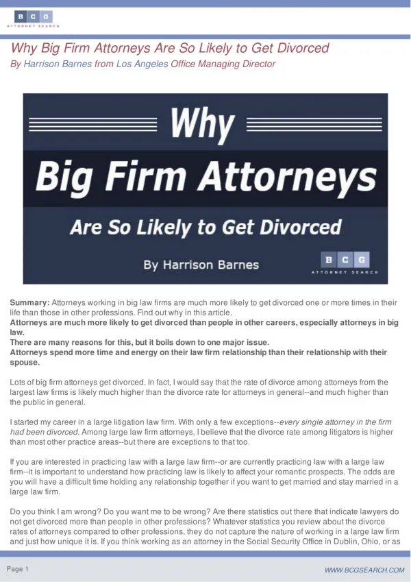 Why Big Firm Attorneys Are So Likely to Get Divorced