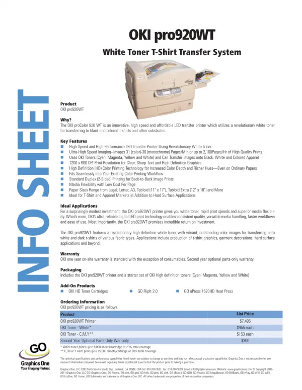 OKI proColor 920WT White Toner Transfer Printer