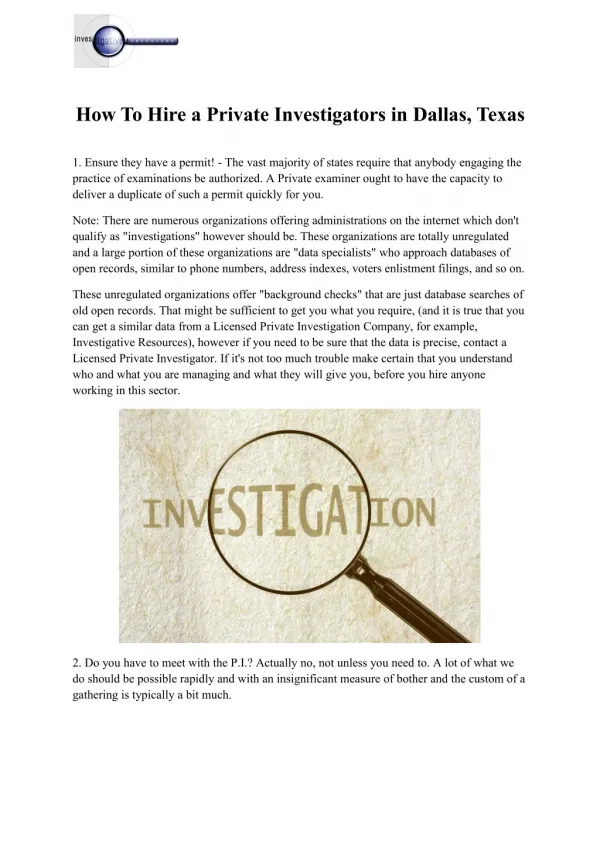 How To Hire a Private Investigators in Dallas, Texas