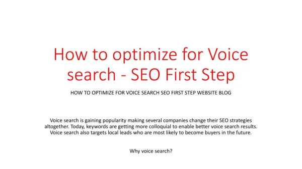 How to optimize for Voice search - SEO First Step