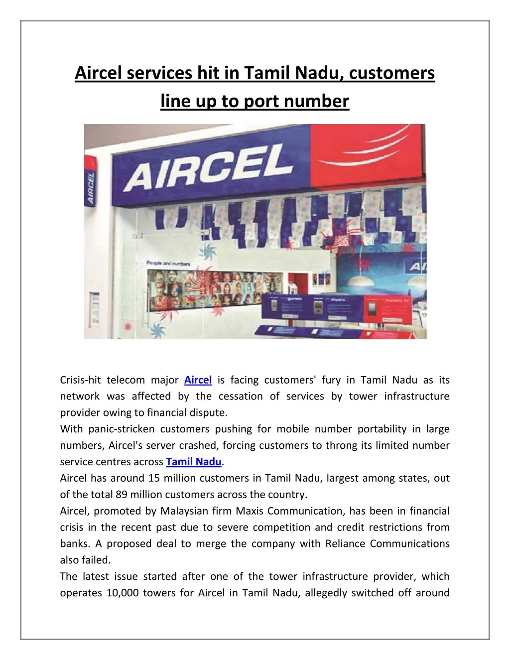 aircel services hit in tamil nadu customers line
