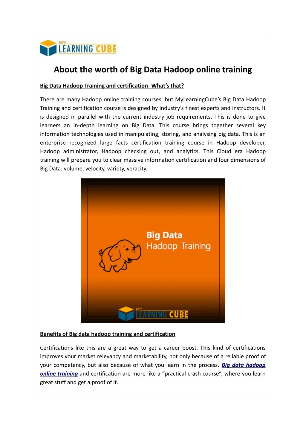 about the worth of big data hadoop online training