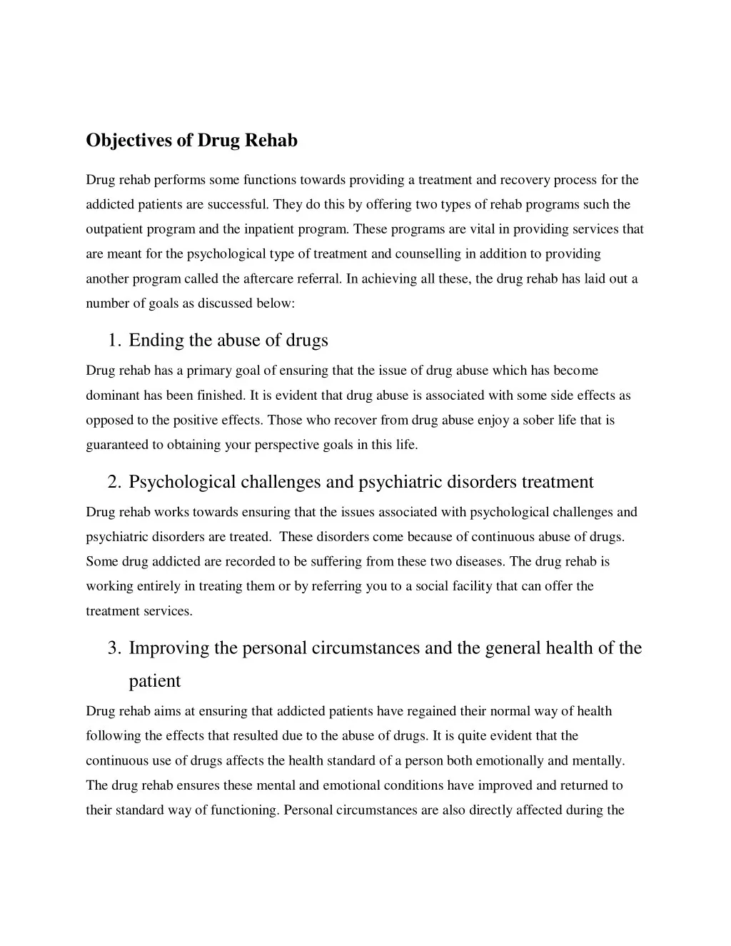 objectives of drug rehab