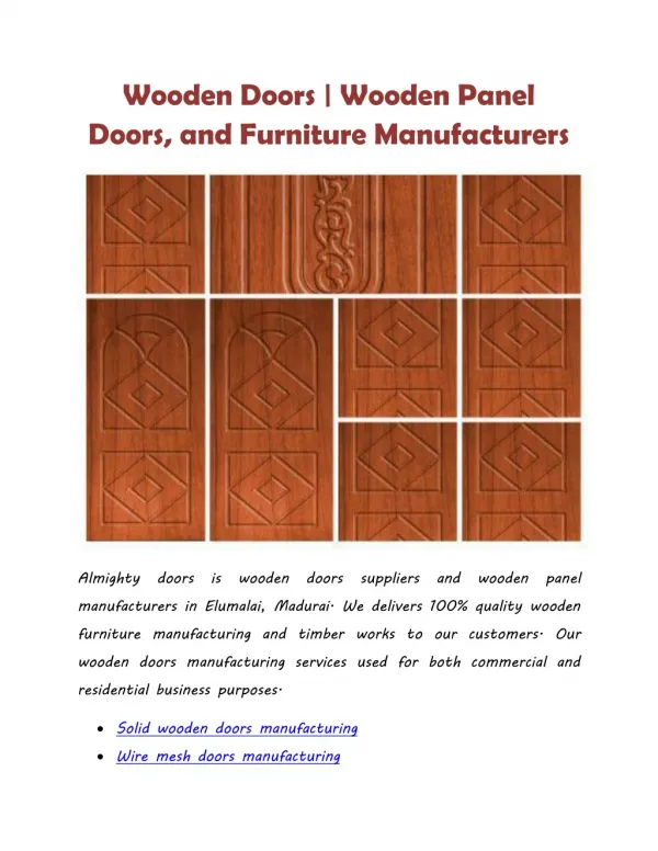 Wooden Doors | Wooden Panel Doors, and Furniture Manufacturers