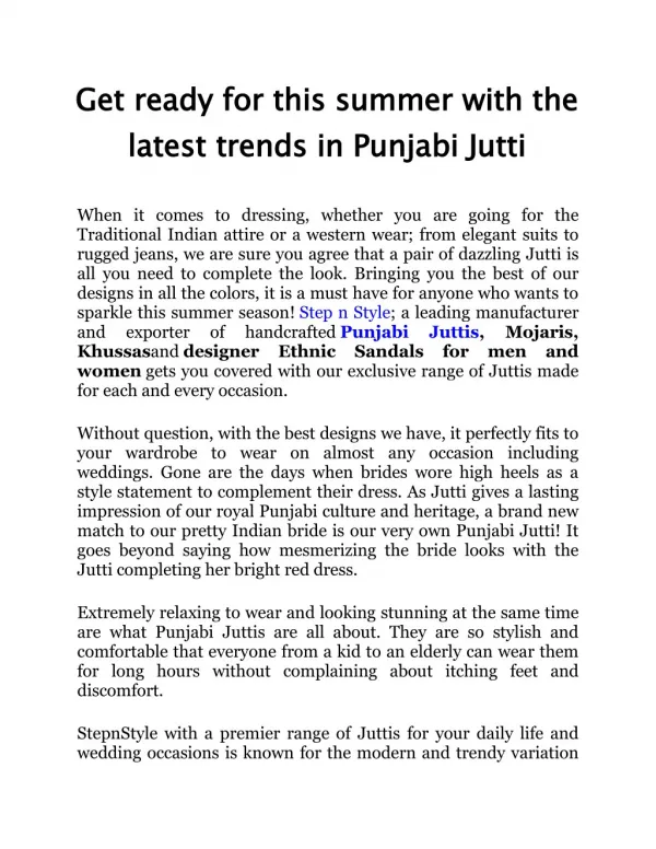Get ready for this summer with the latest trends in Punjabi Jutti