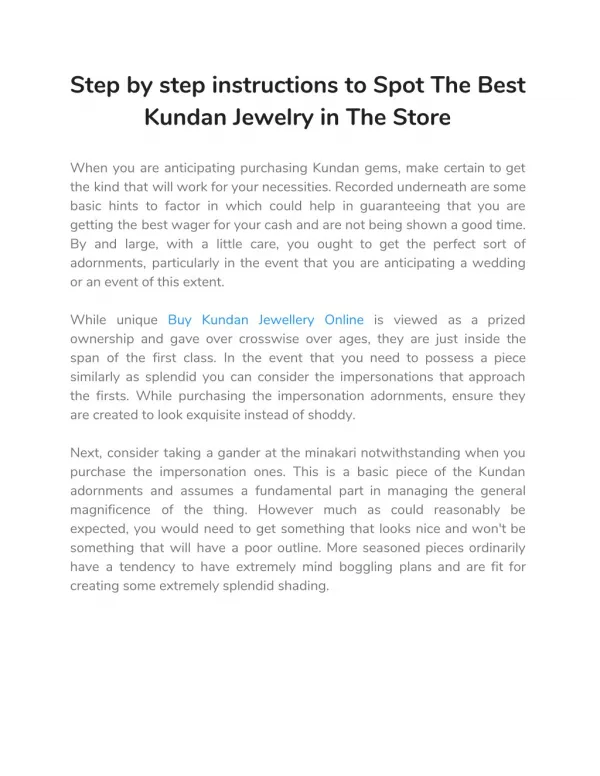 Step by step instructions to Spot The Best Kundan Jewelry