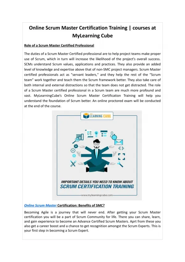 Online Scrum Master Certification Training courses at MyLearningCube